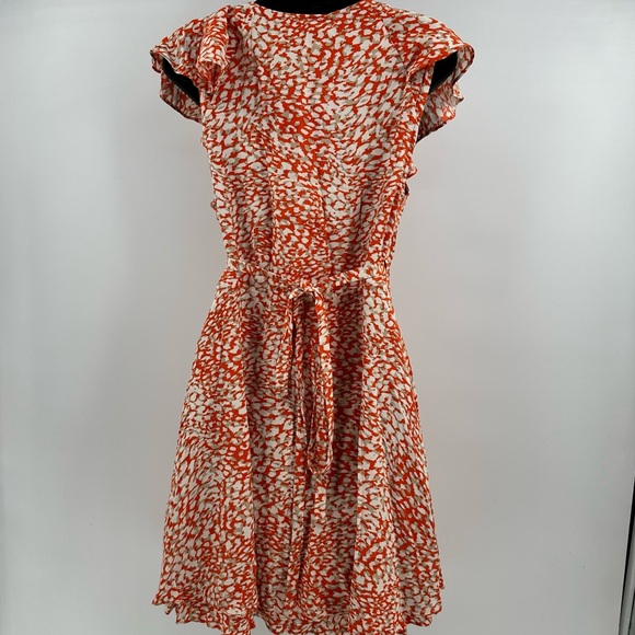 Free People French Quarter Animal Print Ruffle Wrap Boho Mini Dress Orange Tan M - Picture 9 of 11